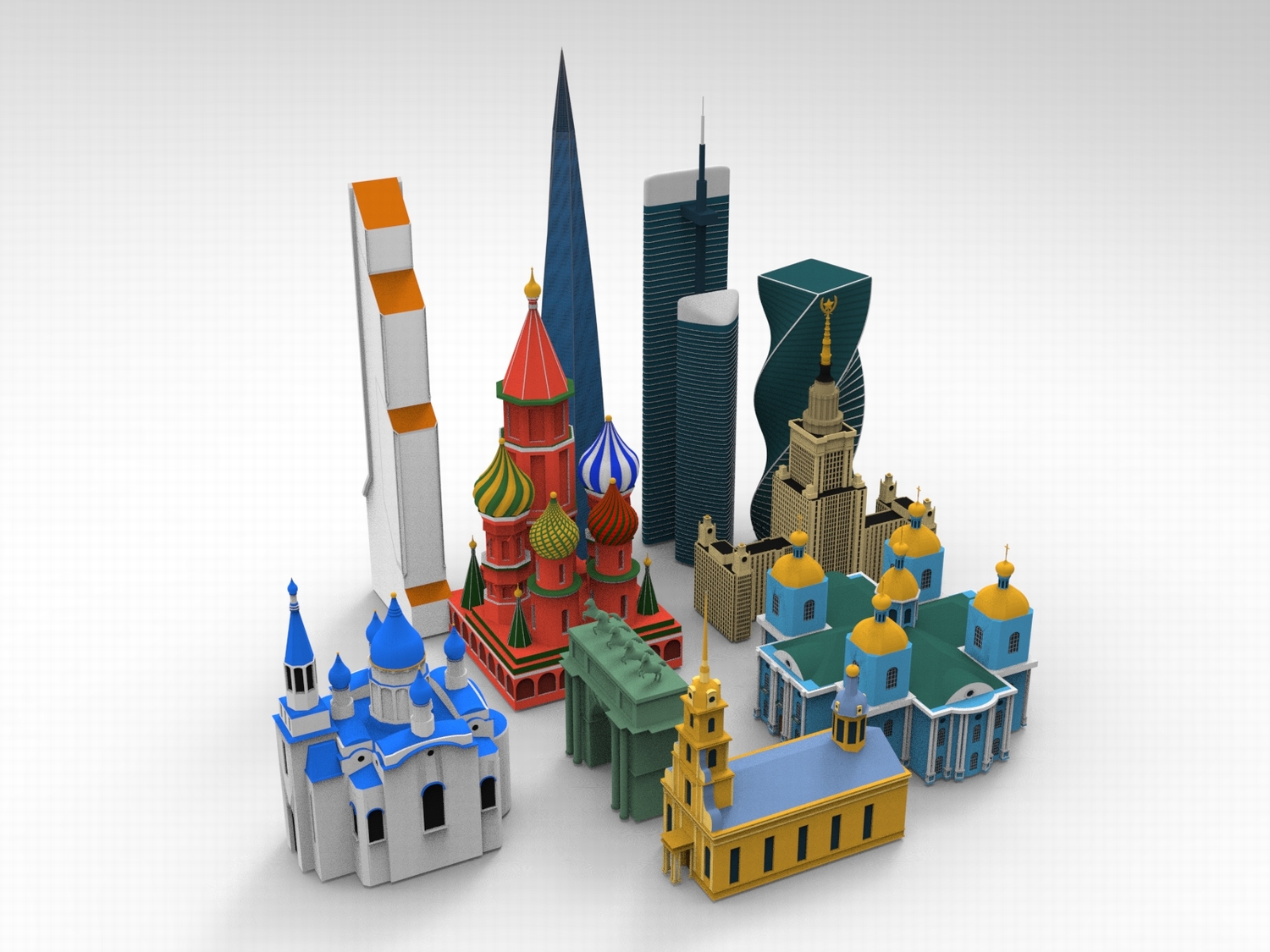 C4D卡通俄罗斯风格穹顶建筑FBX地标STL摩天大楼素材Blender模型-cg男孩