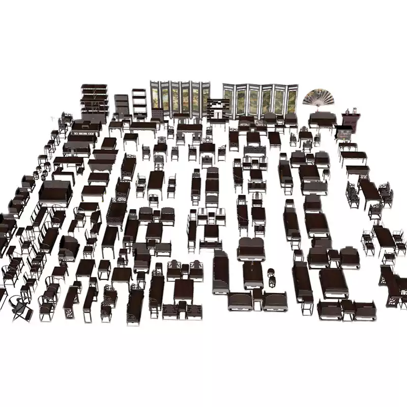 FBX STL OBJ SU中式传统家具太师椅老板椅八仙桌沙发屏风柜子模型-cg男孩