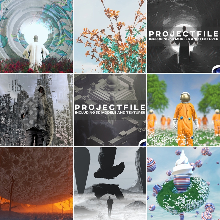 图片[2]-C4D创意场景巫师花卉山洞科幻几何宇航员建筑夜晚外星球模型素材-cg男孩