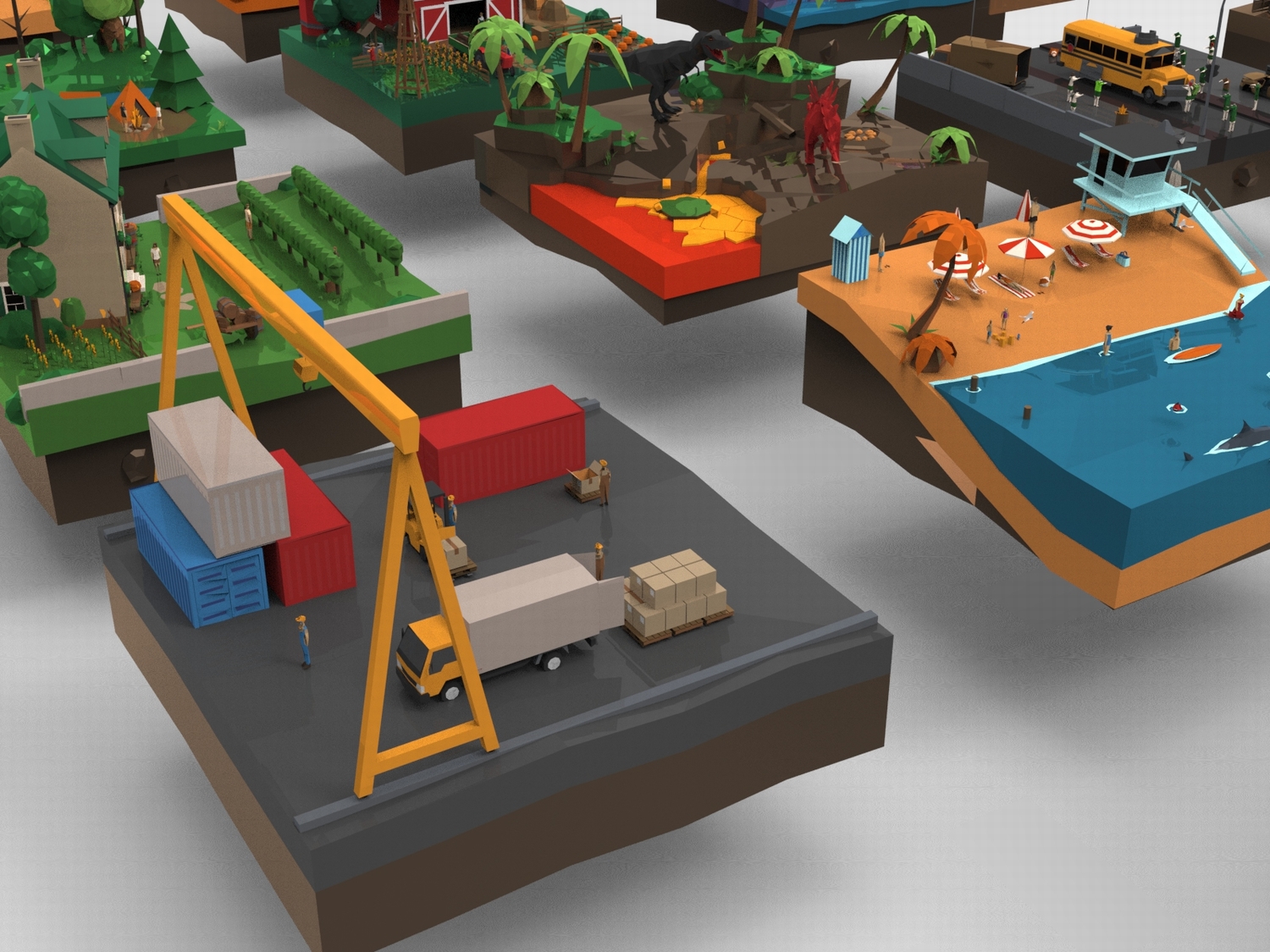 图片[7]-C4D低面卡通FBX田园小屋OBJ沙漠火车Blender海滨沙滩农场月球登陆-cg男孩