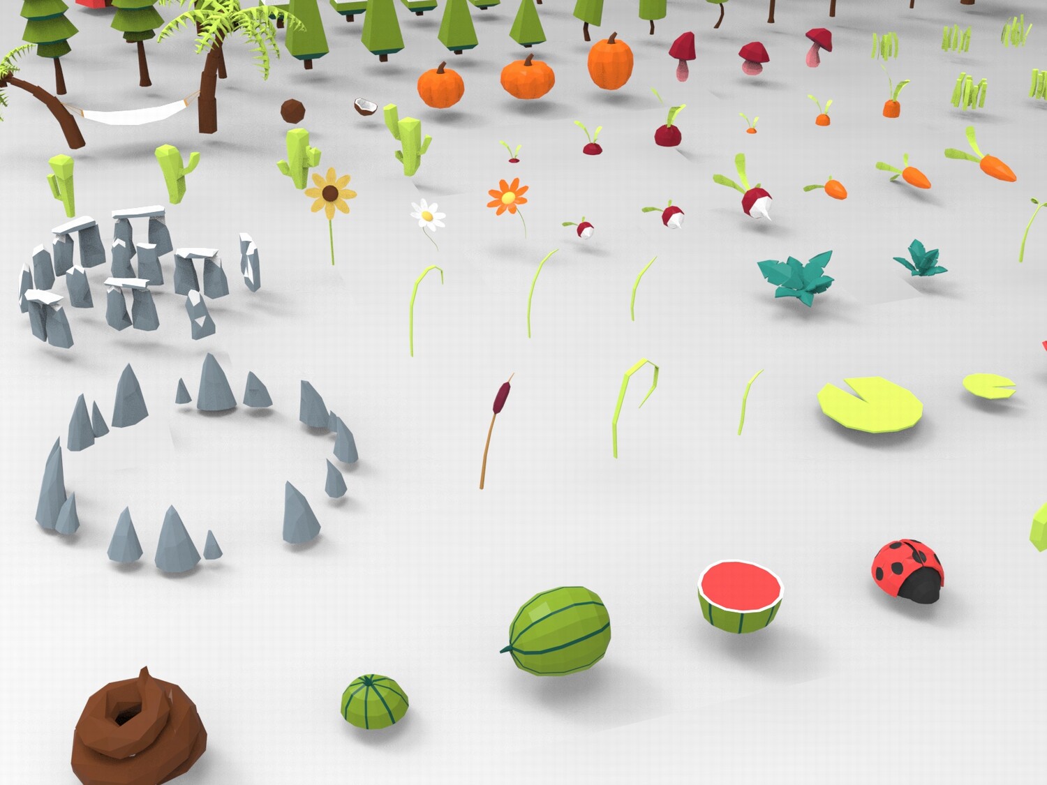 图片[4]-C4D低面卡通树木花草FBX山石水果STL蔬菜昆虫OBJ帐篷风车长椅素材-cg男孩