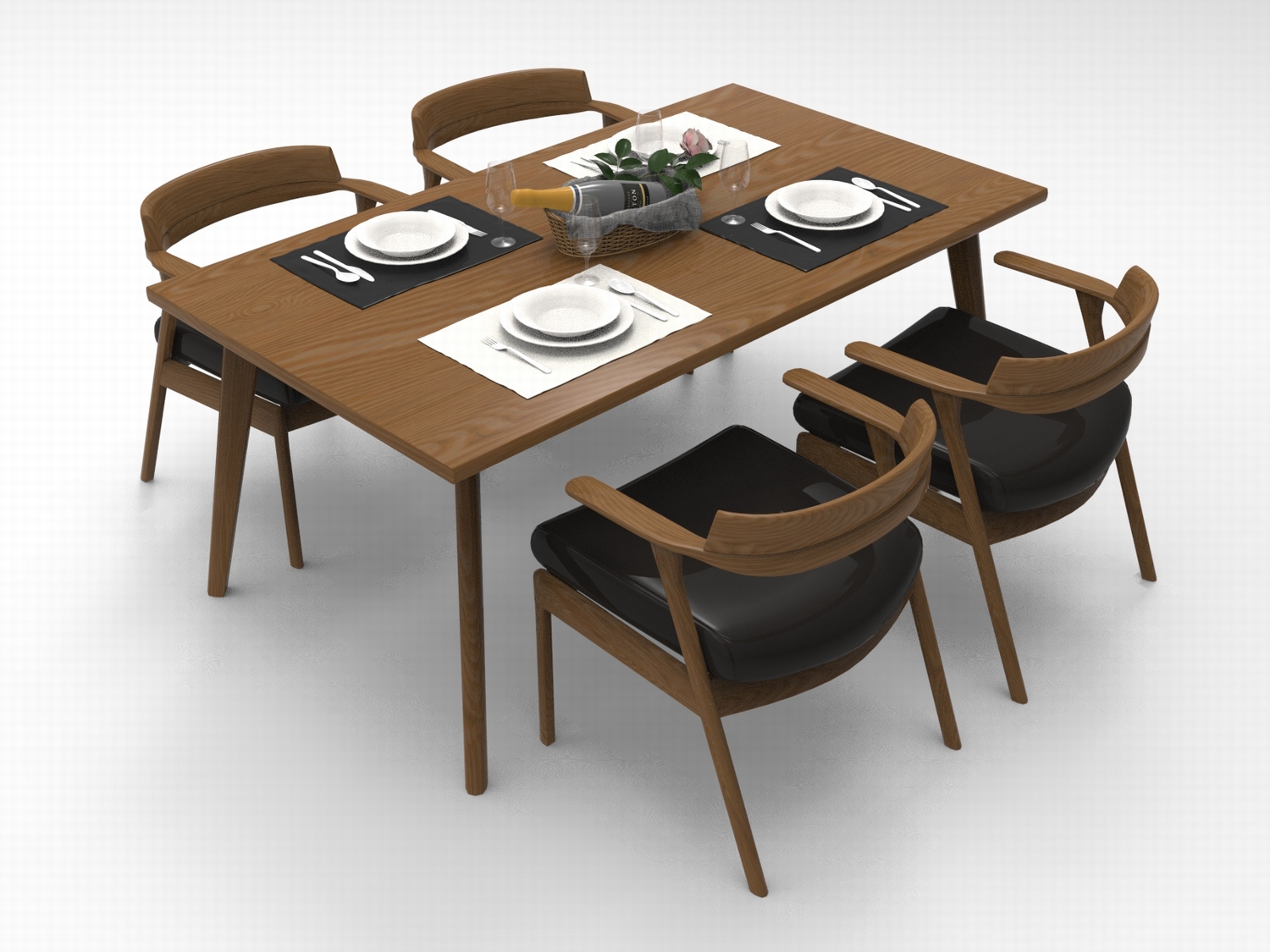 C4D北欧日式简约家具FBX餐桌STL餐椅OBJ餐具Blender碗盘刀叉素材-cg男孩