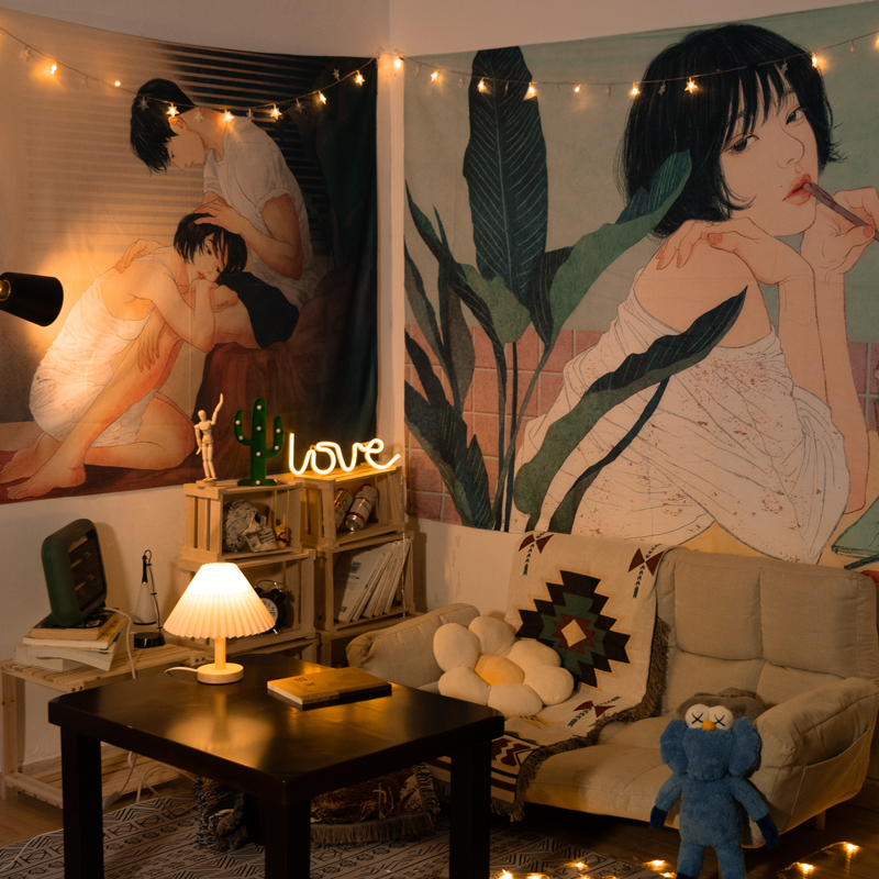 South Korean beam Seine illustrator background Bins hanging cloth room arrangement bedroom sofa bed head background decoration tapestry