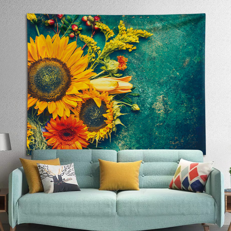 Background cloth ins hanging cloth sunflower wall cloth wallpaper net red homestay wall decoration bedside bedroom background wall bed