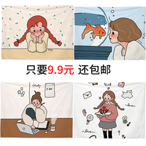Simple background cloth ins hanging cloth girl heart cartoon wall cloth Net red decoration room decoration bedside canvas tapestry