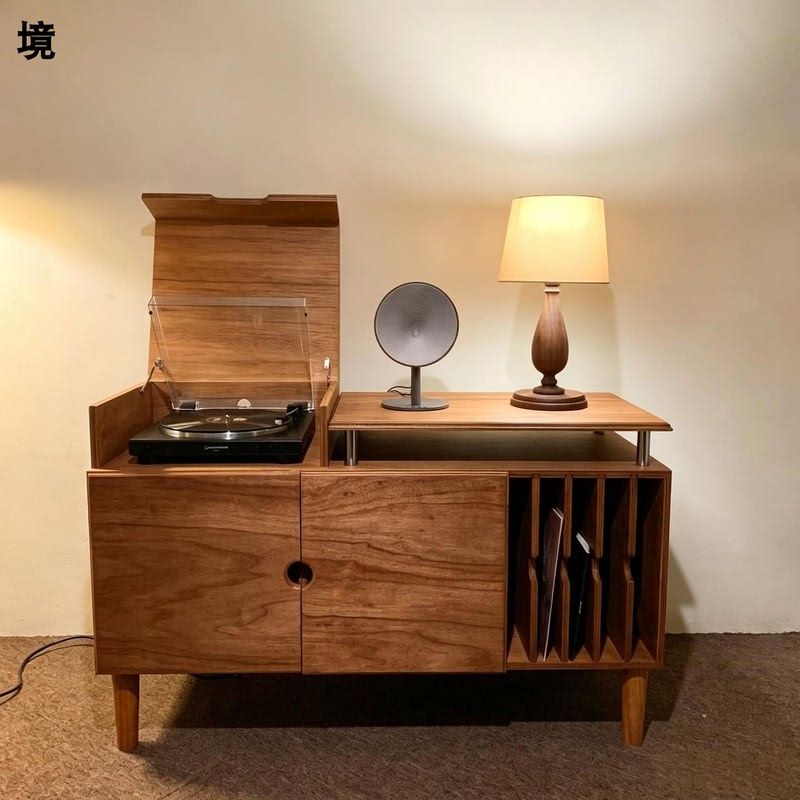 Ocean-Themed Vinyl Record Player Cabinet, Vintage Solid Wood Audio Cabinet, Lp Record Storage Cabinet, Second-Hand Audio-Visual Storage Cabinet Ocean-Themed Vinyl Record Player Cabinet, Vintage Solid Wood Audio Cabinet, Lp Record Storage Cabinet, Second-Hand Audio-Visual Storage Cabinet