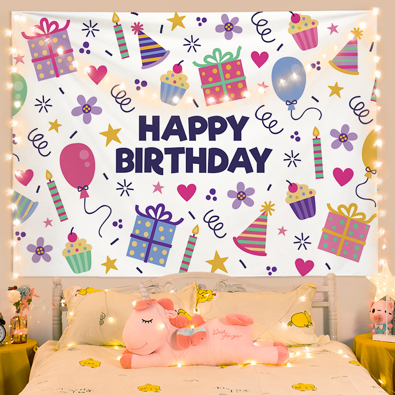 Happy Birthday Hanging Cloth Background Cloth Cute Cartoon Children Party Arrangement Decorations and Wall Cloth Little Red Book Co-Taobao