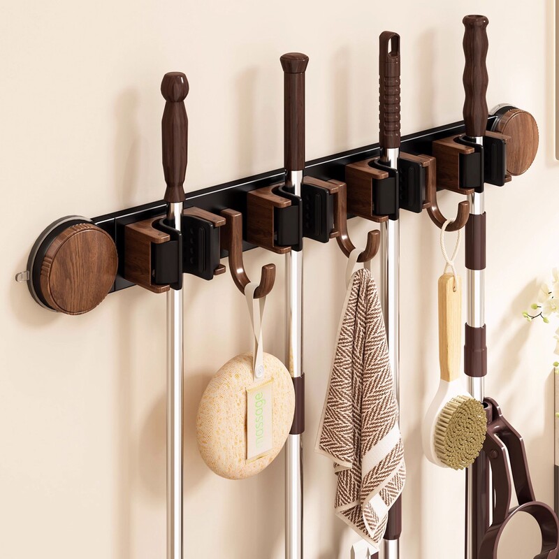 Bathroom Suction Cup Mop Wall Mount Clip Vintage Style Bathroom Rack No-Drill Vacuum Traceless Mop Broom Hook