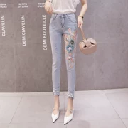 Quần jeans thêu ngọc trai nữ 2019 xuân hè mới quần nữ mỏng manh 9 điểm nhỏ chân bút chì - Quần jean