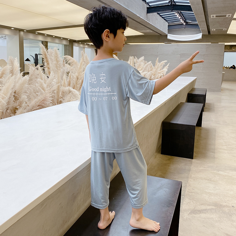 Modal children's pajamas summer thin section boys' home clothes suits in the big children's summer boys spring and autumn air-conditioning clothing