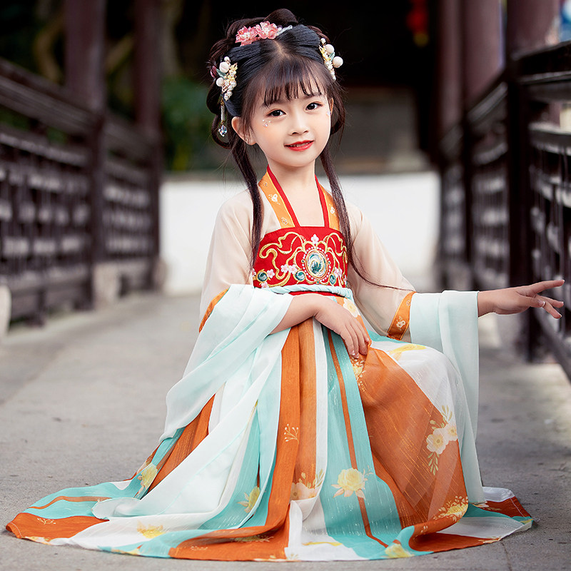Girls Hanfu Spring and Autumn Dress Children's Tang Suit Spring and Autumn Ancient Costume Super Fairy Spring Ruskie Autumn Dress Chinese Style Summer