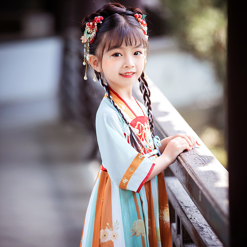 Hanfu girls spring and autumn children's dresses little girls autumn clothes Chinese style ancient costumes super fairy autumn Tang suit skirt women