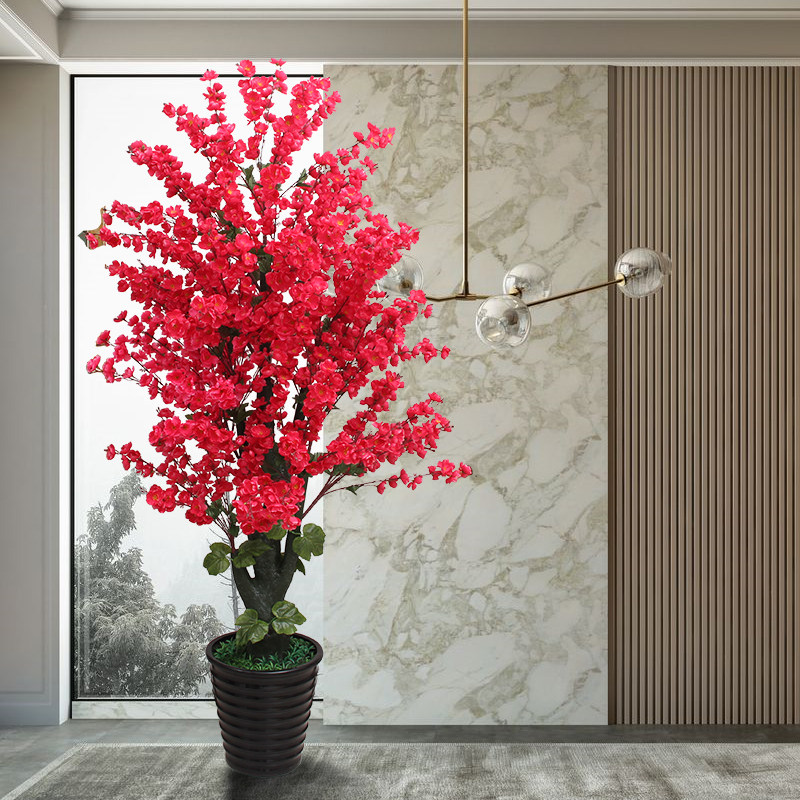 Simulated Plant Potted Simulated Flower 2021 New Living Room Green Plant Decoration Floor False Flower Indoor Large Peach Blossom Tree