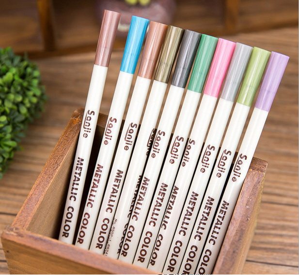 DIY comic book accessories Hand ledger pen gold and silver white paint pen 10 color metal pen creative stationery