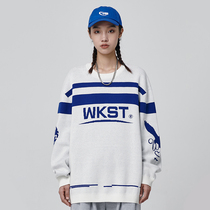 WORKOUT (WKST) country tide card love and peaceful striped sweater male and female loose trend hip hop knitwear