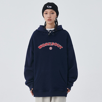 WORKSOUT (WKST) National Chauded Embroidered LOGO Plus Fleece Clothing Men And Women Wide Ride Lovers Hooded Sweatshirt Fall