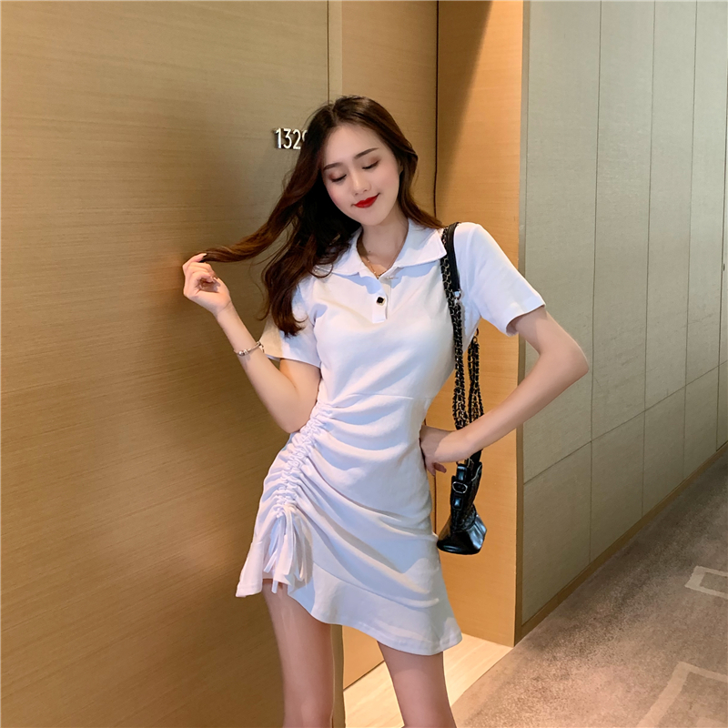 VK旗艦店 韓系氣質修身百搭抽繩短袖洋裝