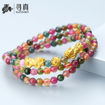 Gold Brave Bracelet Female 3D Hard Gold 999 Transfer Pearl Zhaicai Pixiu Single Circle Multi Circle Natural Tourmaline Handstring
