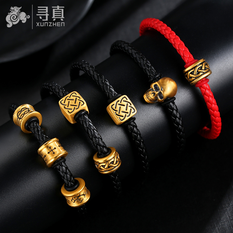 999 Pure Gold Transfer Beads 24K Gold Bracelet Men 3D Hard Gold Tattoos Guard Passepartout Couples Pure Gold Beads Women