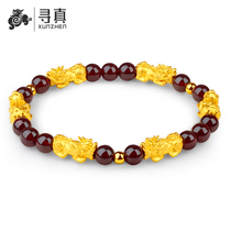 999 Gold Gold Brave Bracelet Women Garnet Handstring 3D Hard Gold Transfer Beads Zhaicai Picchu 24k Pure Gold