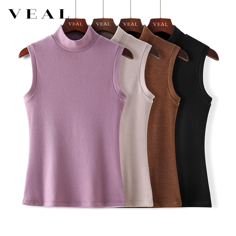 Warm Vest Woman Double Face Mill Hair Thickening Semi-High Neckline Duvet Undershirt Woman Autumn Winter Black Hitch Fever Autumn Clothes