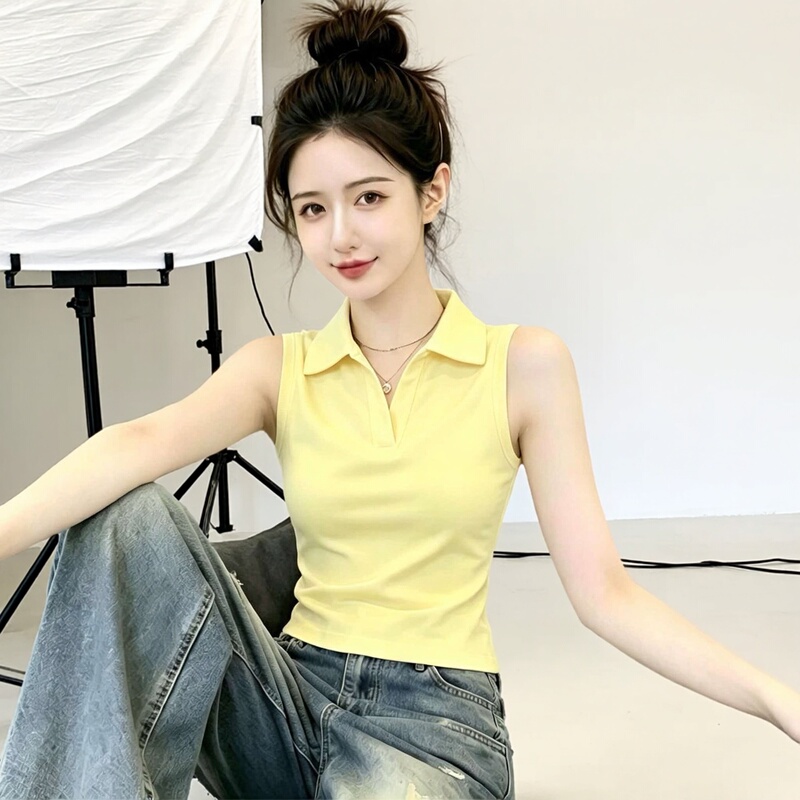 2026 Summer New Sleeveless T-Shirt Slimming Versatile Age-Reducing Women's Polo Shirt with Collar Elegant Top 2026 Summer New Sleeveless T-Shirt Slimming Versatile Age-Reducing Women's Polo Shirt with Collar Elegant Top