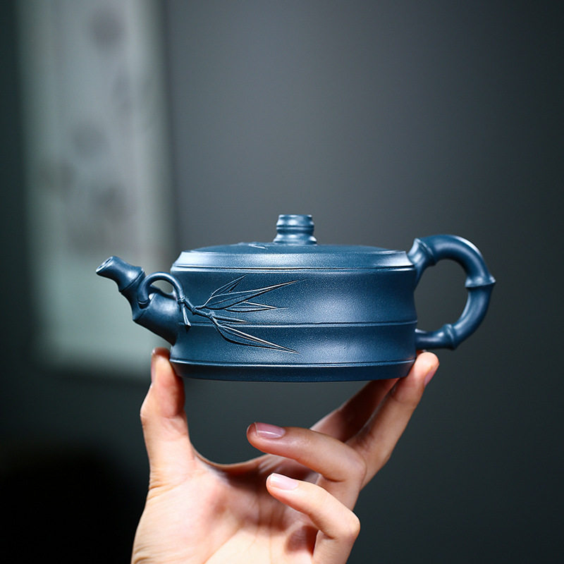 Yixing Purple Sand Pot Whole Handmade Bamboo Festival Pot Teapot 280ml Flat Bamboo Festival Sky Green Mud Clear Cement Purple Clay Tea Tea-Taobao