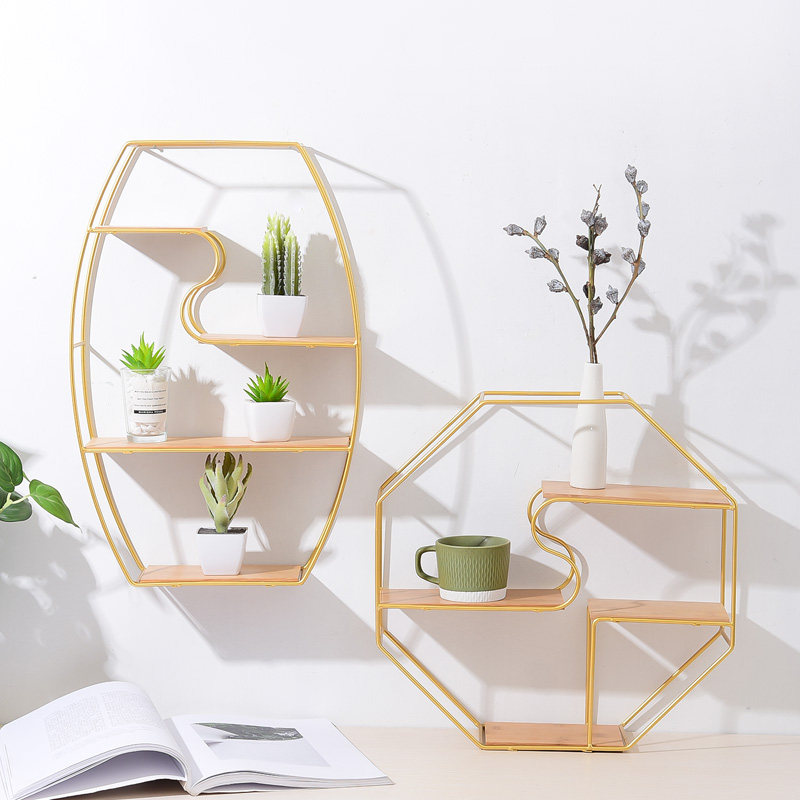 Ins wall shelf living room dining room Nordic wrought iron wall decoration creative bedroom room partition wall decoration