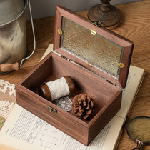 Begonia Flower Glass Storage Box Retro Wooden Desktop Debris Organizer Flip Wooden Box Display Dressing Table Decorative Box