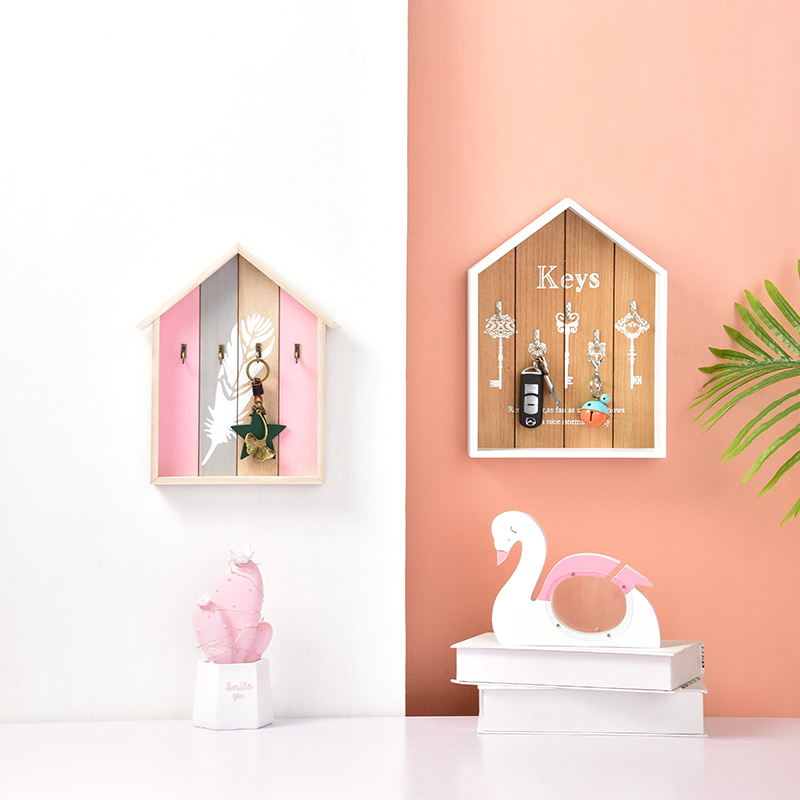 Entrance key hook wall hanging living room home solid wood wall cute creative house porch hanging decoration storage box
