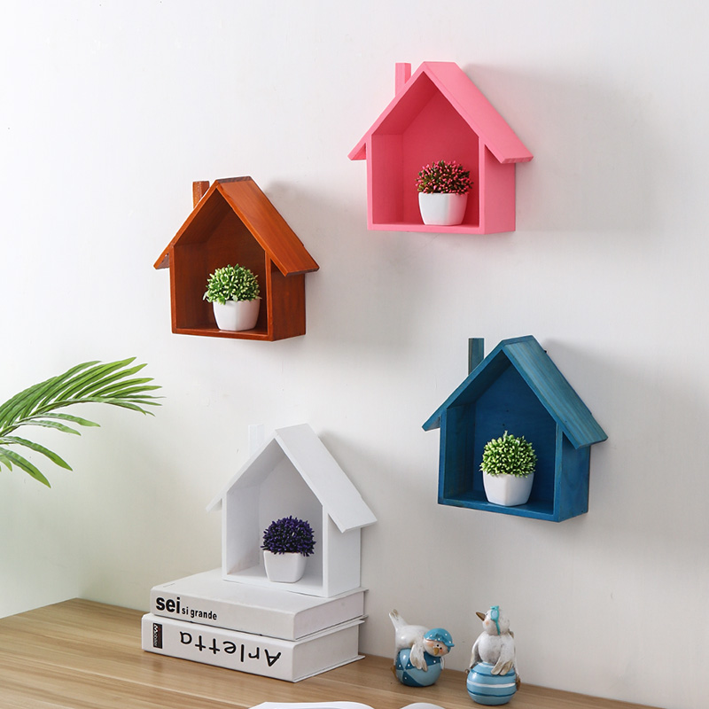 zakka small wooden house wall decoration wall decoration creative milk tea shop wall shelve field wind bedroom wall hanging