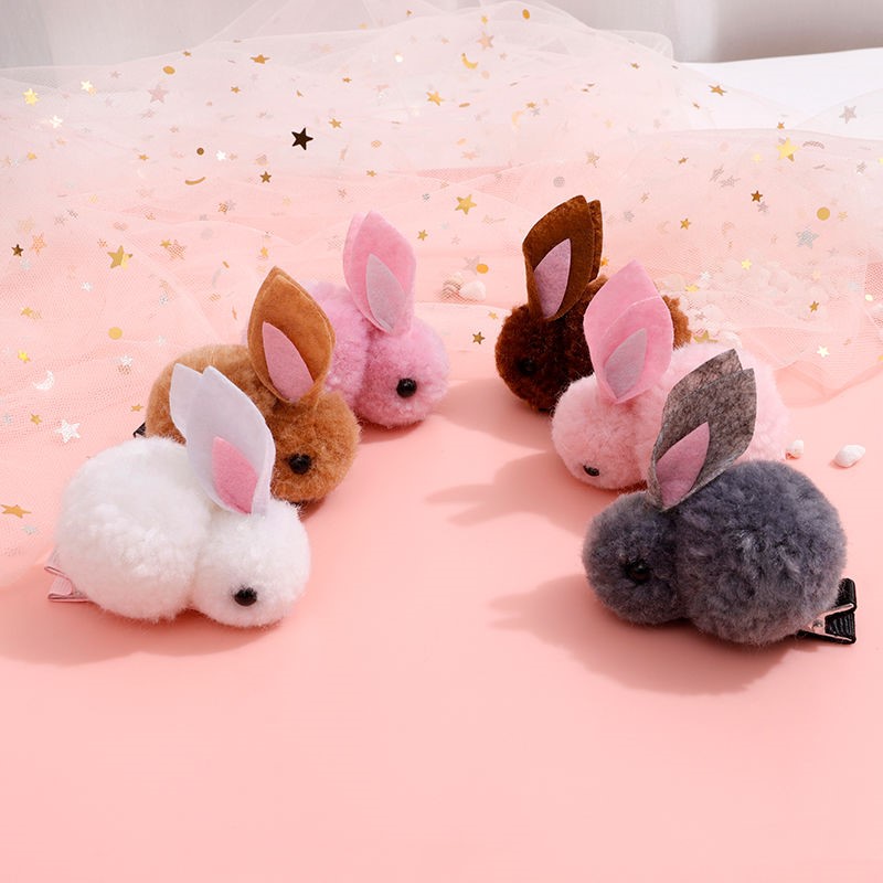 Cute Cartoon Plush Bunny Rabbit Hair Clip Hairpin Hairpin Woman Hairpin Clip Student Cute Head Decorated With Sea Clip Girl