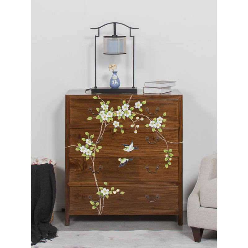 Five bucket cabinet minimalist modern full solid wood Zhangwood multilayer drawer-type containing cabinet bedroom living room containing cabinet walnuts