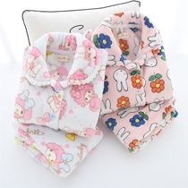 Japanese Strawberry Bunny Autumn and Winter Children's Coral Fleece Pajamas Girls Flannel Thickened Parent Dress Princess Home Dress