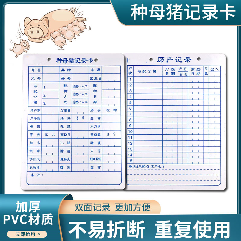 Sow record card double-sided thick PVC waterproof birth file card sow pregnancy management card file management card