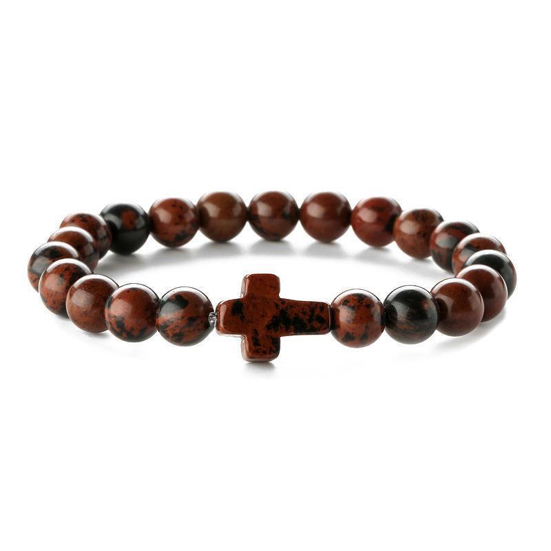 Amazon Cross-Border E-Commerce Best-Selling Bracelet Natural Stone Turquoise Bracelet Volcanic Agate Cross Bracelet