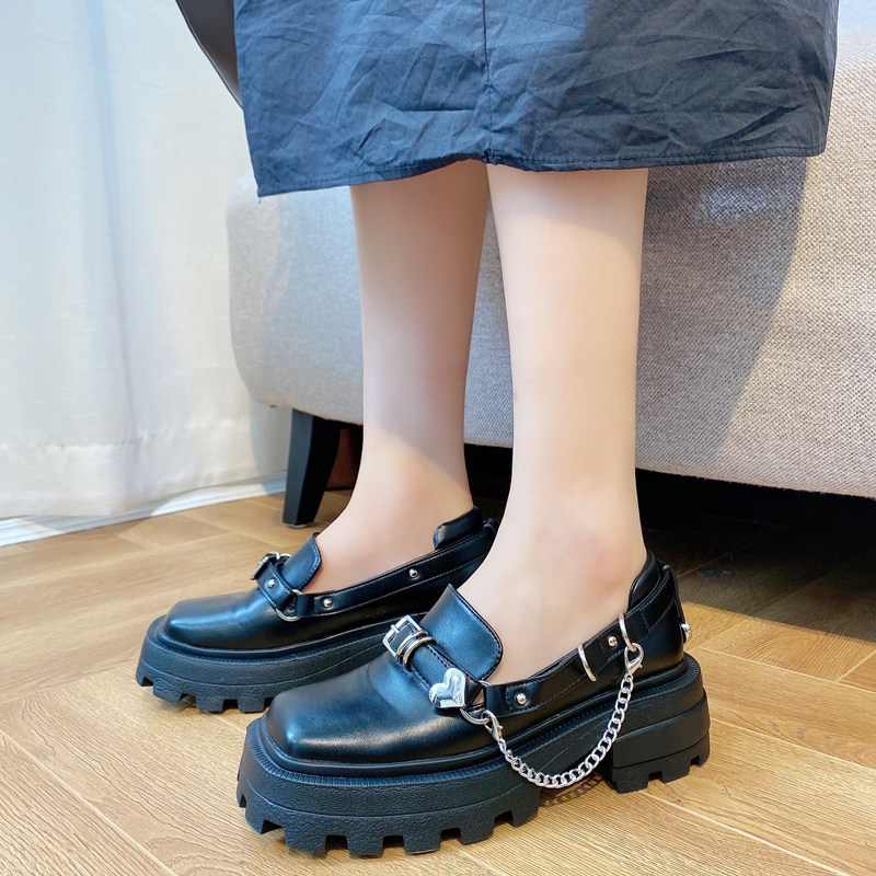 Small leather shoes women's 2022 summer new retro square head thick bottom bag shoes all-match thick bottom British style chain Mary Jane shoes