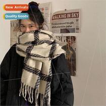 Korean system plaid scarf literary retro fashionable thin fe