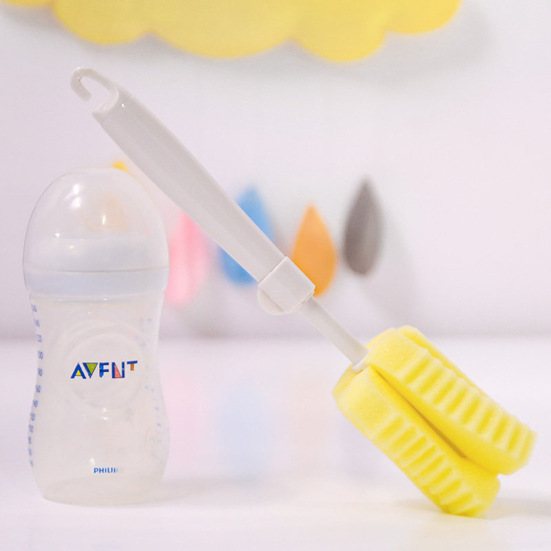 Portable telescopic bottle brush Baby bottle sponge cleaning brush Baby long handle wall hanging extension travel cleaning