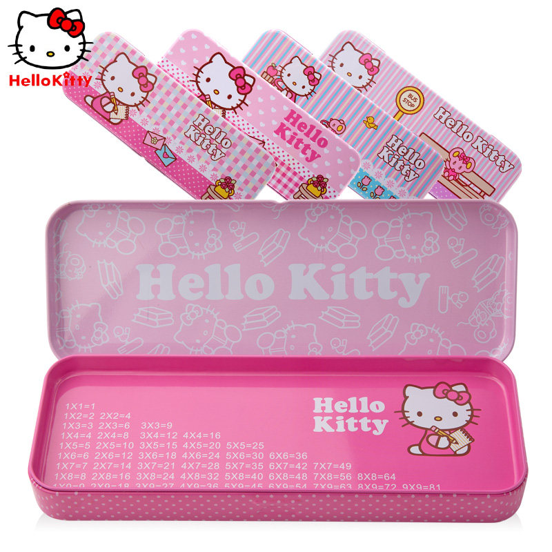 Hello Kitty cute cartoon little girl kindergarten double iron stationery box pupils KT cat pencil box Hello multiplication with formulas Mickey Minnie Sophia