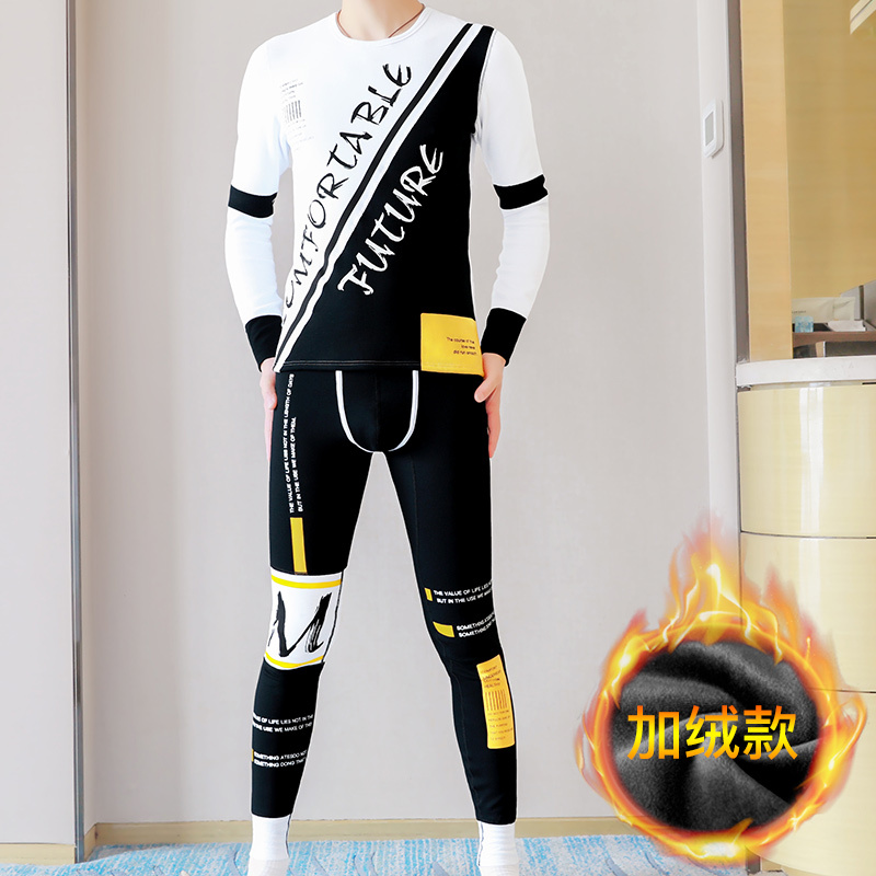Men's Thermal Underwear Set, Thickened and Fleece-Lined, Winter Thermal Tops and Bottoms, Cold-Proof Knitwear, Cotton Thermal Shirt and Leggings