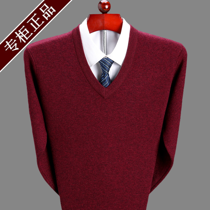 Winter cashmere nam áo len v cổ áo 100với cashmere dày cổ tim gà áo len trung niên áo len lỏng lẻo.