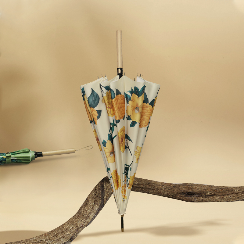 Automatic umbrella women's rainy and sunny dual-use long handle straight umbrella large retro wind double reinforced wind-resistant sunshade