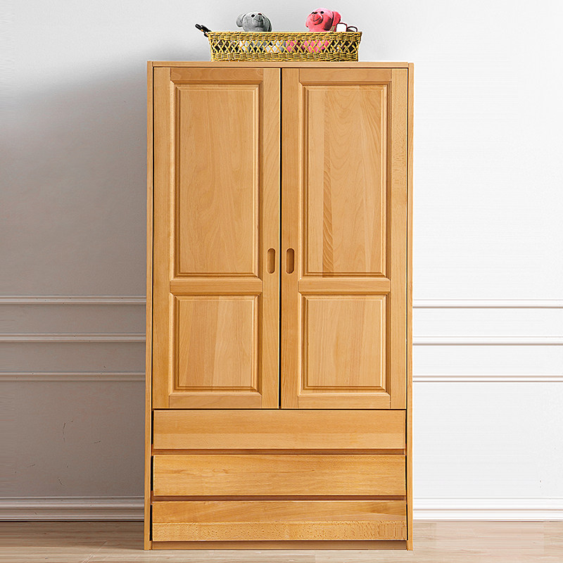 Modern minimalist all solid wood beech children's wardrobe large-capacity wardrobe bedroom 2-door two-door wardrobe drawer storage box