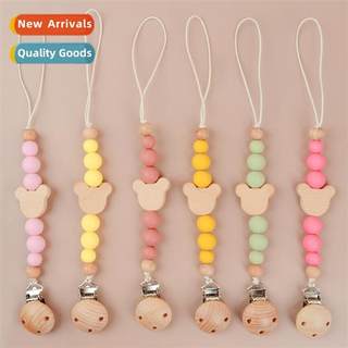Baby products wooden bear beads pacifier chain teer rope sil