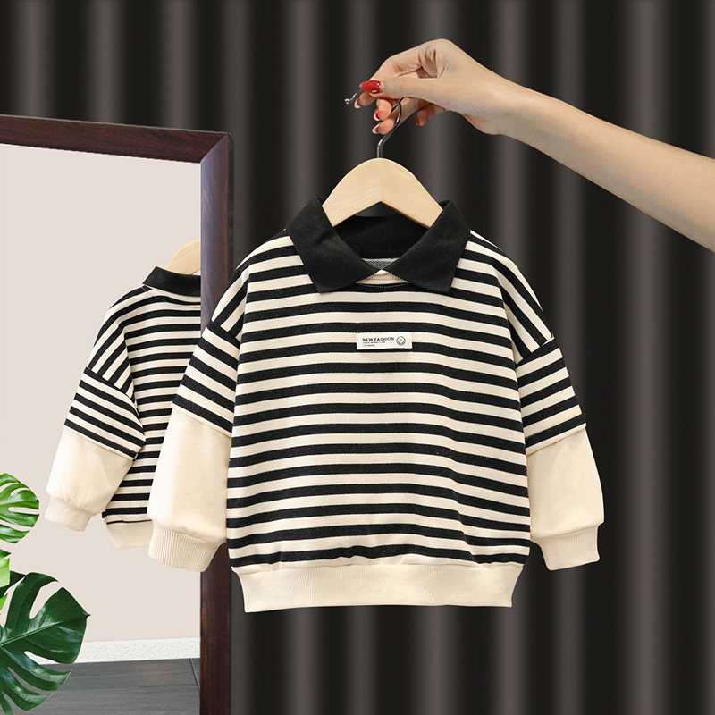 Boy Sweatshirt Spring Autumn Children's Clothing Stripe POLO Collar Korean Version Blouse 2022 New Baby Long Sleeve Autumn Clothing Tide