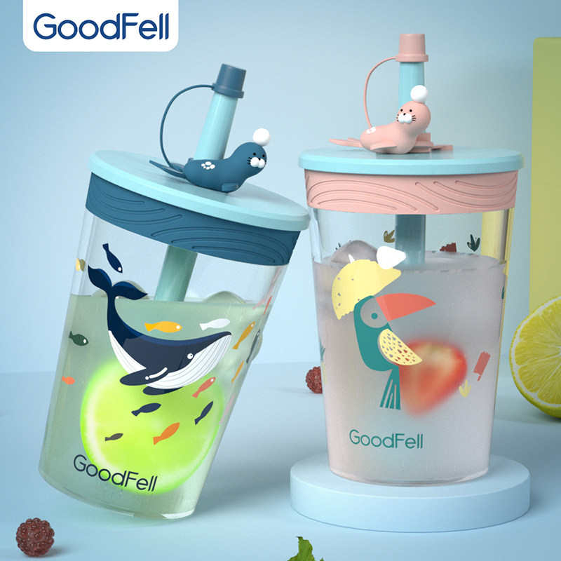 Gnon High Face Value Water Glass Female Summer Net Red With Large Capacity Tritan Straw Cups Cute Cuddling Bag Portable