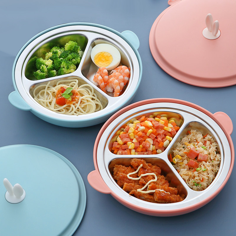 CHILDREN DINNER PLATE STAINLESS STEEL SUB-G HOME BABY CUTLERY KINDERGARTEN PUPIL CARTOON WITH SUCTION CUP SEPARATING DINNER PLATE