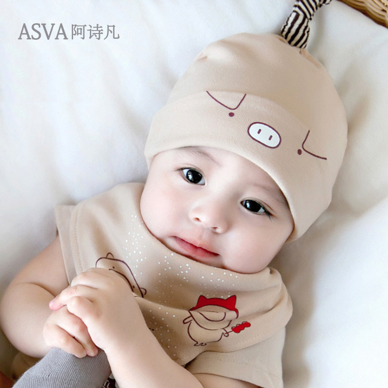 Baby hat Spring and autumn cotton boys and girls baby child fetal cap 0-3 months 6 newborn windproof tire cap