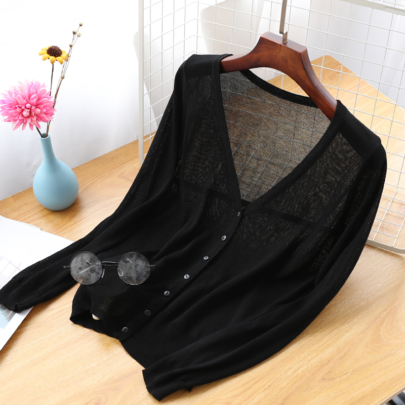 Plus-Size Ice Silk Knit Cardigan for Women, Long-Sleeved, for Chubby Women, 100kg Air-Conditioning Shirt, Sun Protection Shirt, Thin Summer Jacket for Women